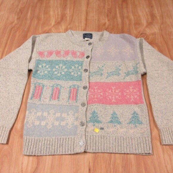 WOOLRICH Fair Isle Wool Blend VINTAGE Cardigan Sweater Snowflakes Christmas Tree - Picture 1 of 12